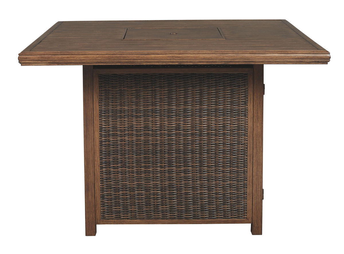 Paradise Trail - Square Bar Table w/Fire Pit - Medium Brown