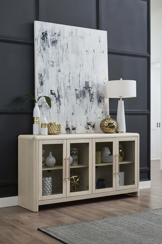 Liv - Glass Door Ash Wood Sideboard - White Sand