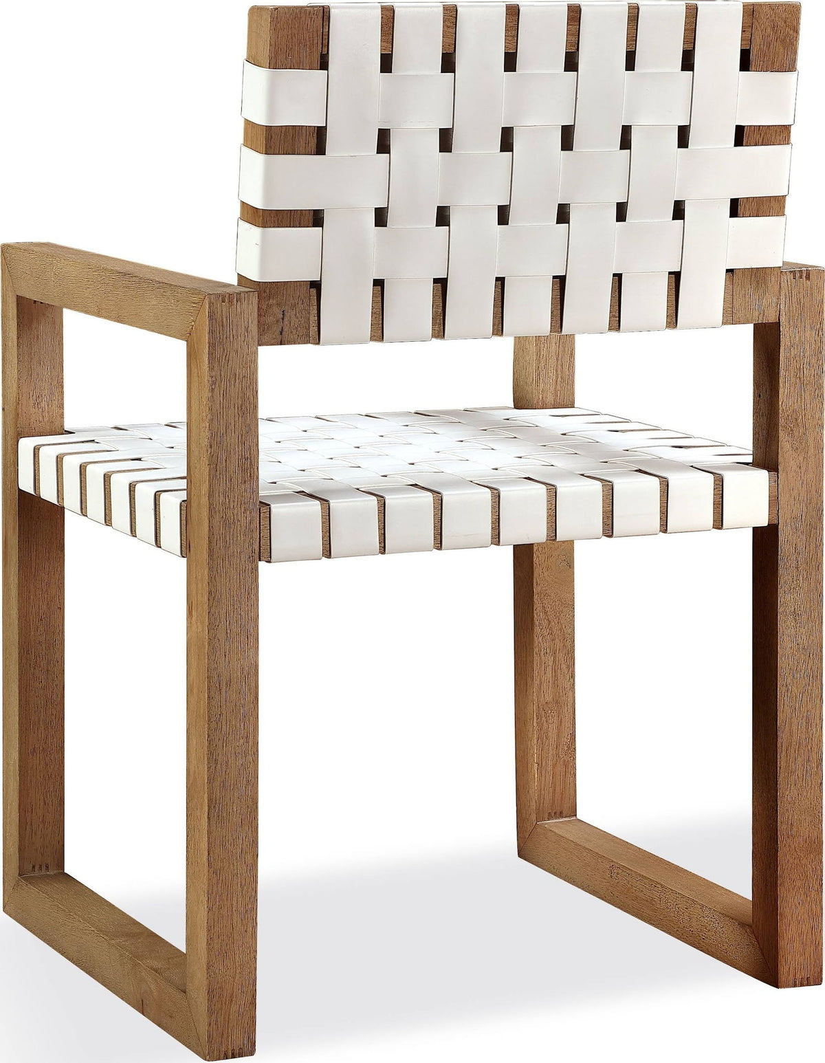 One - Woven Leather And Solid Wood Dining Arm Chair - White And Bisque