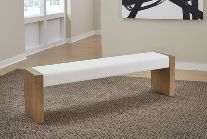One - Modern Coastal Slab Leg Upholstered Dining Bench - White Oak And White Pearl