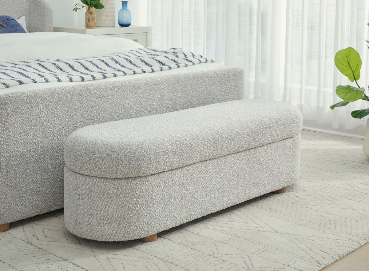 Virgil Kiki - Upholstered Hinged Storage Bench - Cotton Ball Boucle (2026)