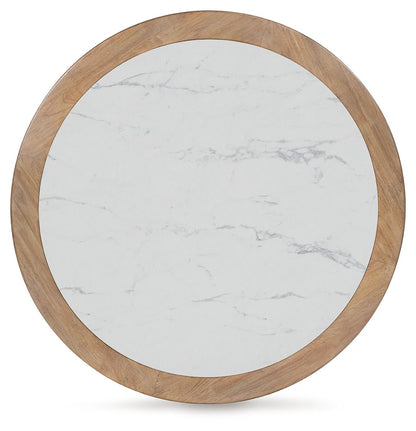 Camdill - Round Cocktail Table - Light Brown / White