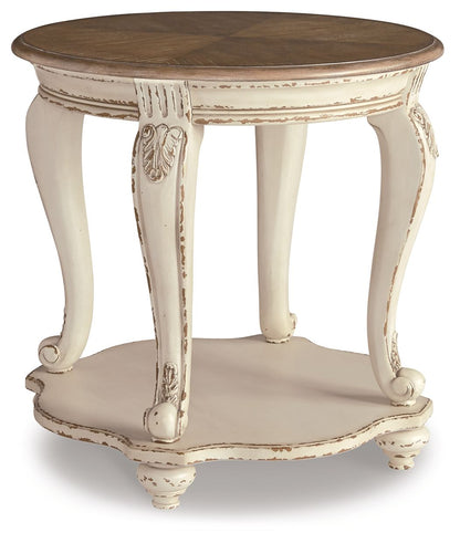 Realyn - Round End Table - White / Brown
