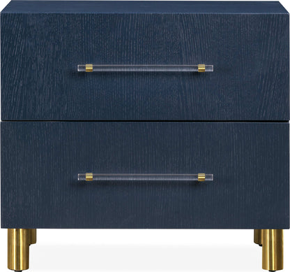 Argento - Two Drawer USB Charging Nightstand - Navy Blue And Burnished Brass
