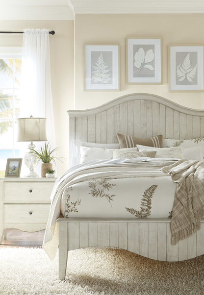 Ella - Solid California King Wood Crown Bed - White Wash