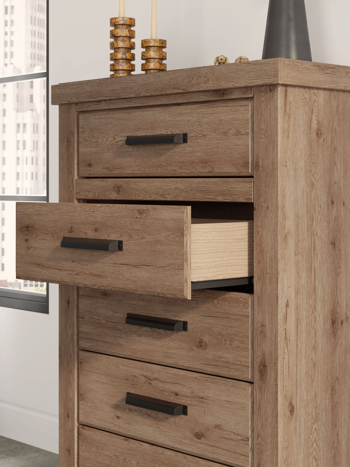 Oliandon - Five Drawer Chest - Light Brown