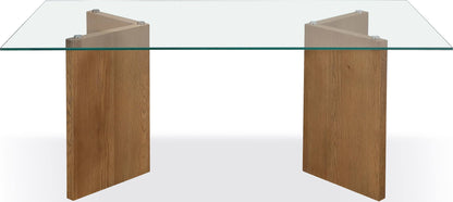 One - Modern Coastal Glass Top Dining Table - White Oak