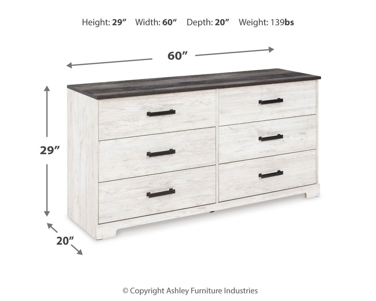 Shawburn - Six Drawer Dresser - Pewter-tone pulls - White / Black / Gray