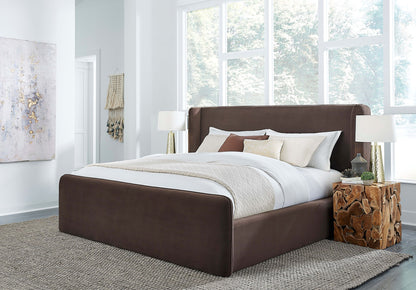 Formosa Bacall - Queen Velvet Upholstered Wingback Platform Bed - Cola