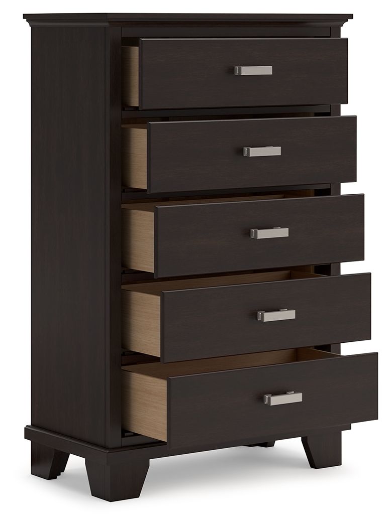 Covetown - Five Drawer Chest - Dark Brown