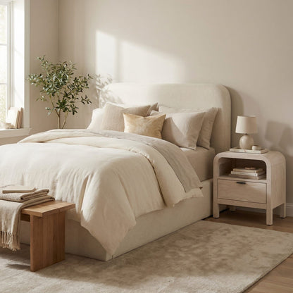 Virgil Off-White - Upholstered Platform Bed - Whipped Honey Linen