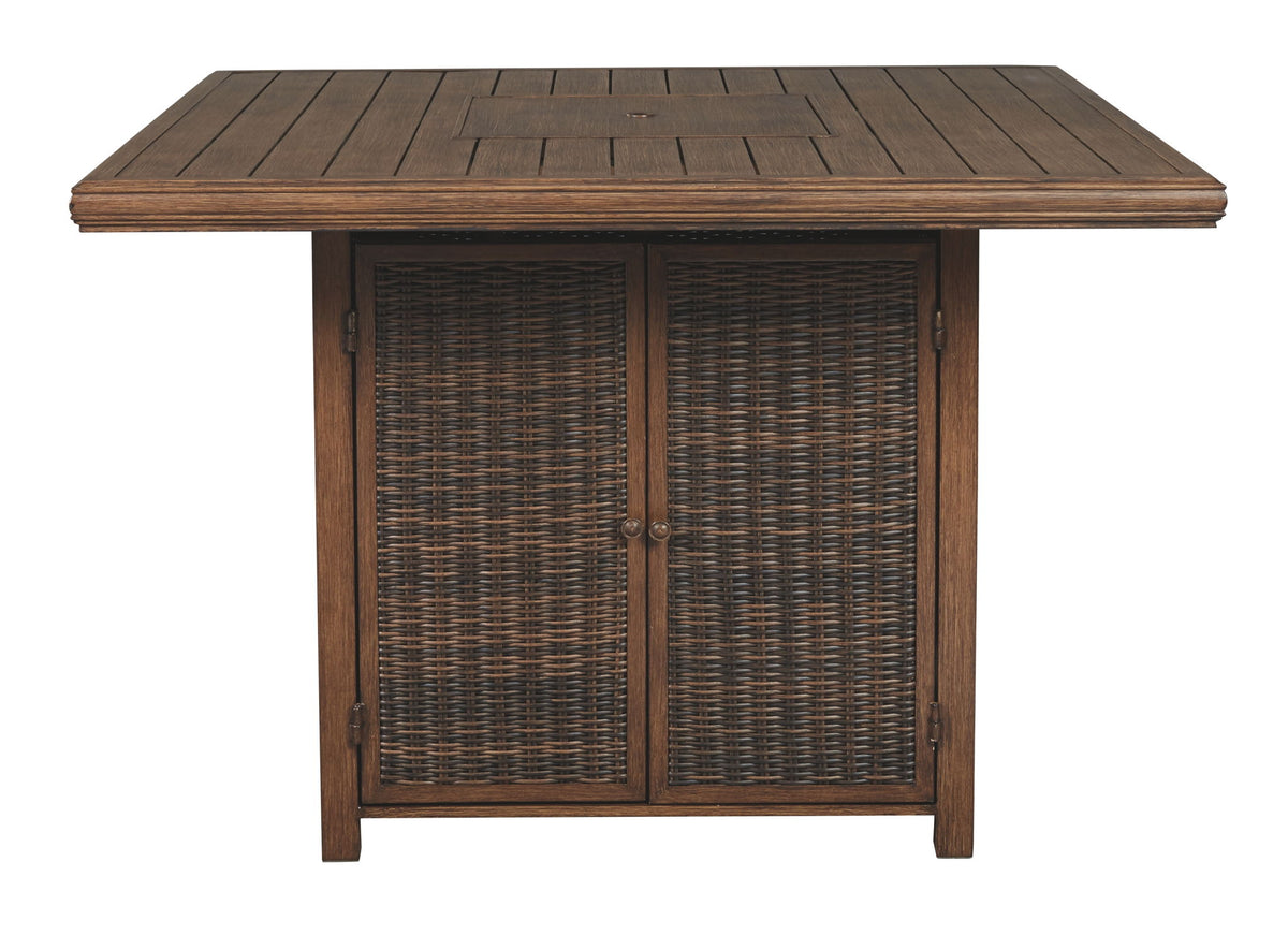 Paradise Trail - Square Bar Table w/Fire Pit - Medium Brown