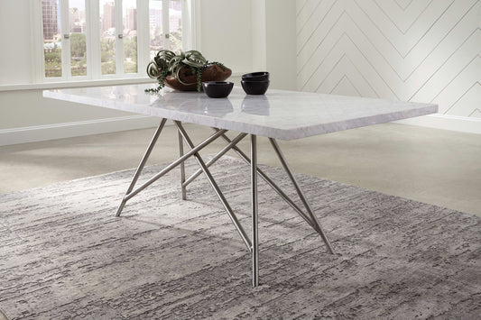 Coral - Marble Rectangular Dining Table - Carrara / Stainless Steel