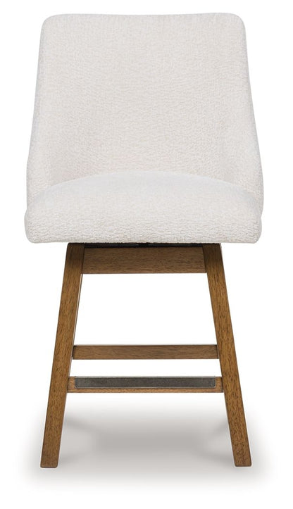 Cabalynn - Upholstered Swivel Barstool (Set of 2) - Oatmeal / Light Brown