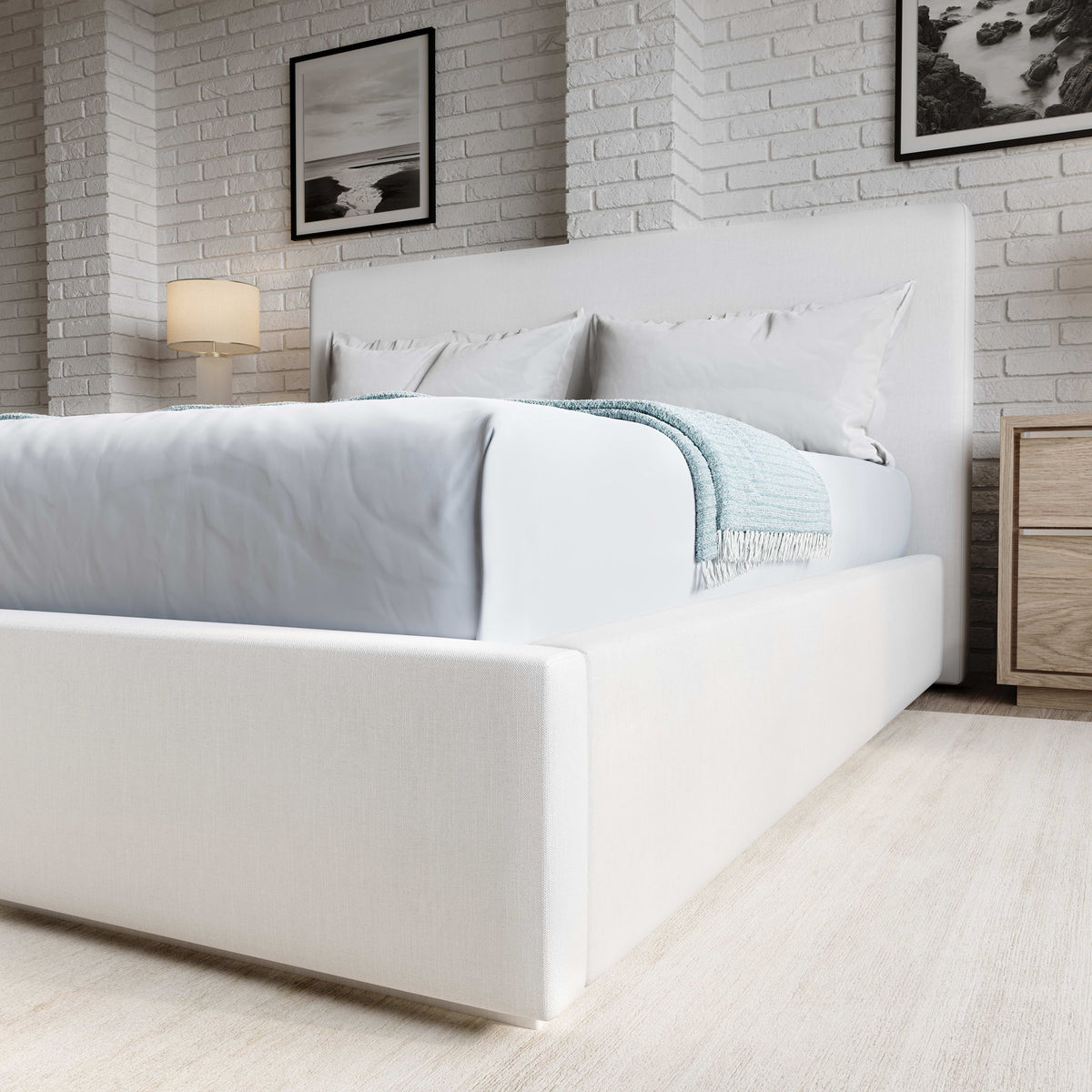 One - Queen Upholstered Platform Bed - Pearl