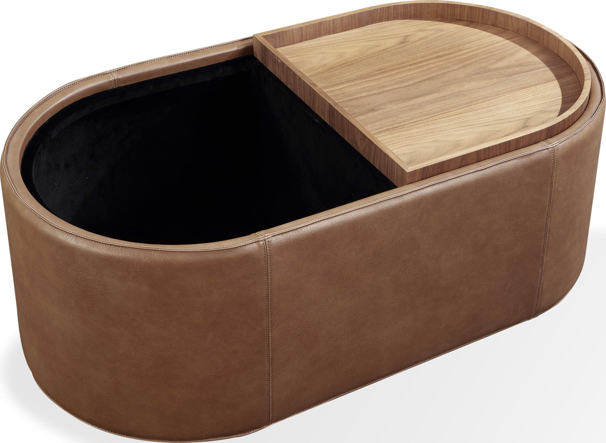 Yeal - Leather Upholstered Storage Table With Wooden Top