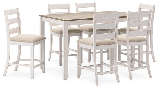Skempton - Counter Height Dining Table and Bar Stools (Set of 7) - White / Light Brown