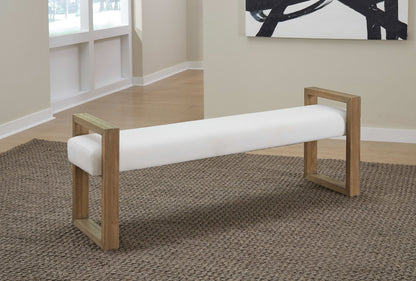 One - Modern Coastal Sled Leg Upholstered Dining Bench - White Pearl And Bisque