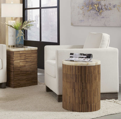 One - Stone Wood Tile End Table - Onyx And Solid Teak