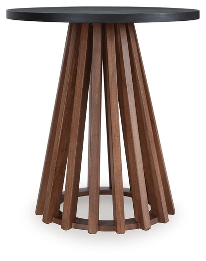 Kallari - Round End Table - Warm Brown / Black