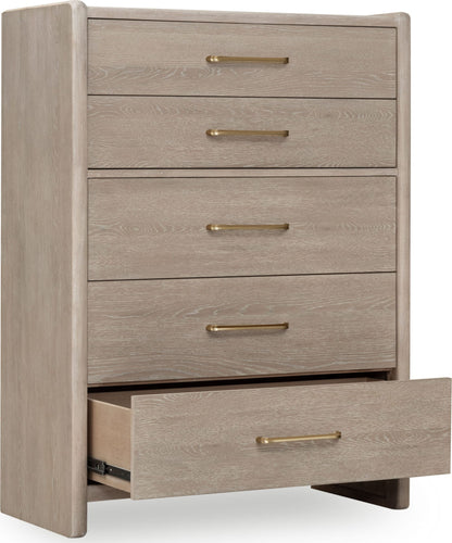 Gardenia - Five Drawer Oak Wood Chest - Chai