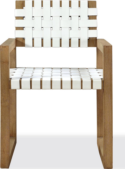 One - Woven Leather And Solid Wood Dining Arm Chair - White And Bisque