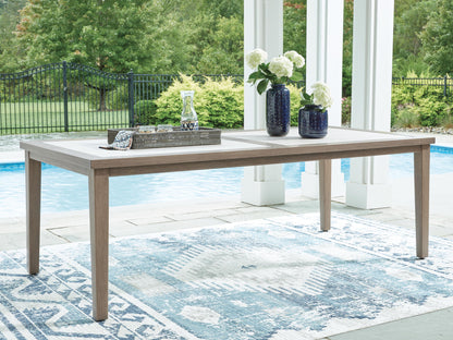Rainier Ranch - Rectangle Dining Table With Umbrella Option - Brown / Beige