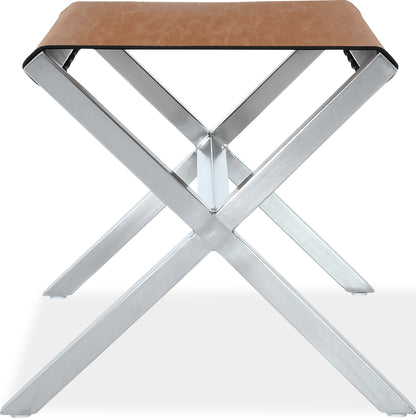 One - Coastal Modern Leather Director's Stool - Stainless Steel And Cognac