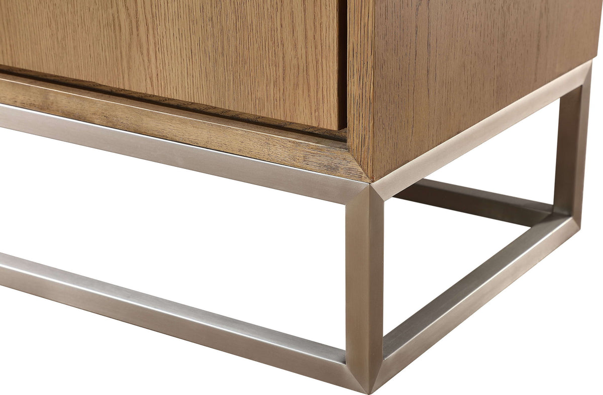 One - Modern Coastal Metal Base Sideboard - White Oak And Brushed Stainless Steel
